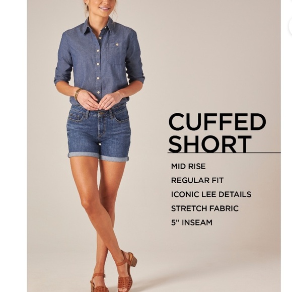 Lee Womens Midrise Railroad Stripe Cuffed 5” Cuffed Denim Shorts Size 16 - Picture 6 of 11